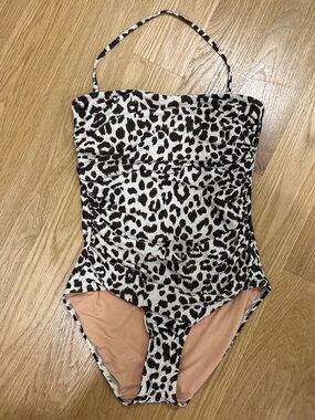 Animal Print Strapless One-Piece Swimsuit - Brown & Cream